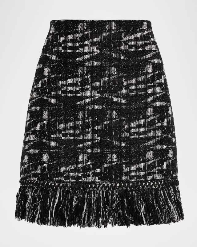 Khan Fringe-Hem Melange Mini Skirt